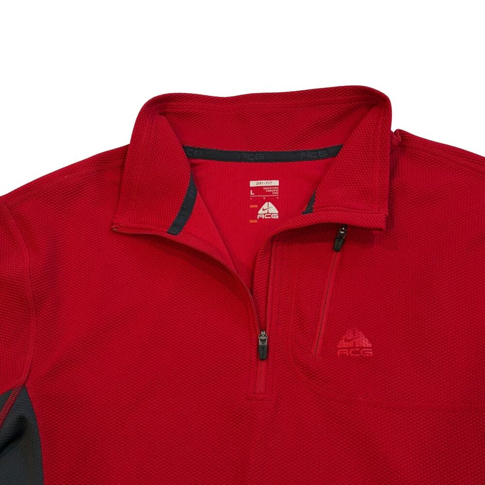 Nike ACG Sweatshirt Mens Large Sz Red Waffle 1/4 Zip Pullover Mock Neck Outdoor